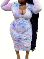  Tie Dye Long Sleeve Bodycon Dress