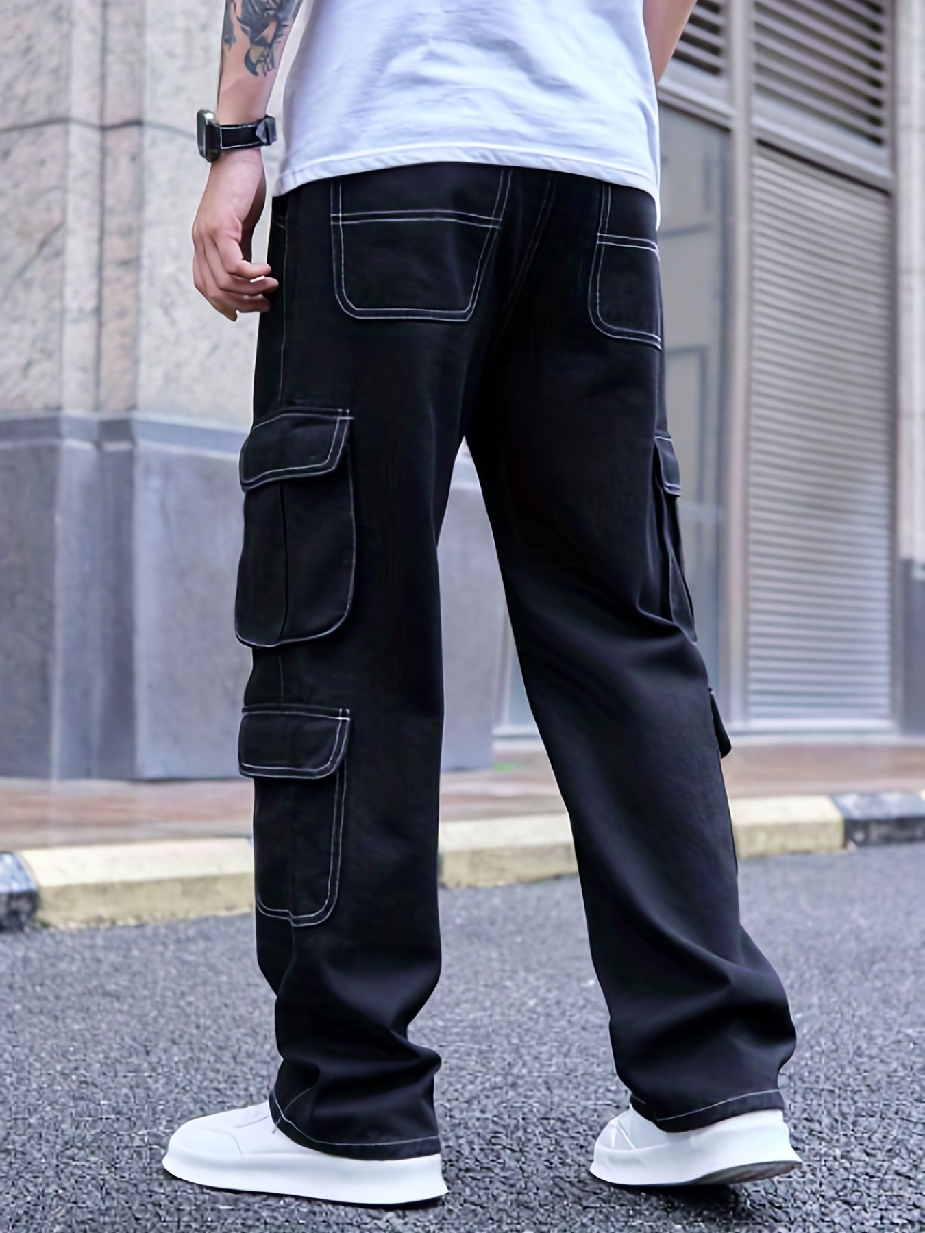 Men's Cargo Denim Pants Loose Fit Street Style Jeans