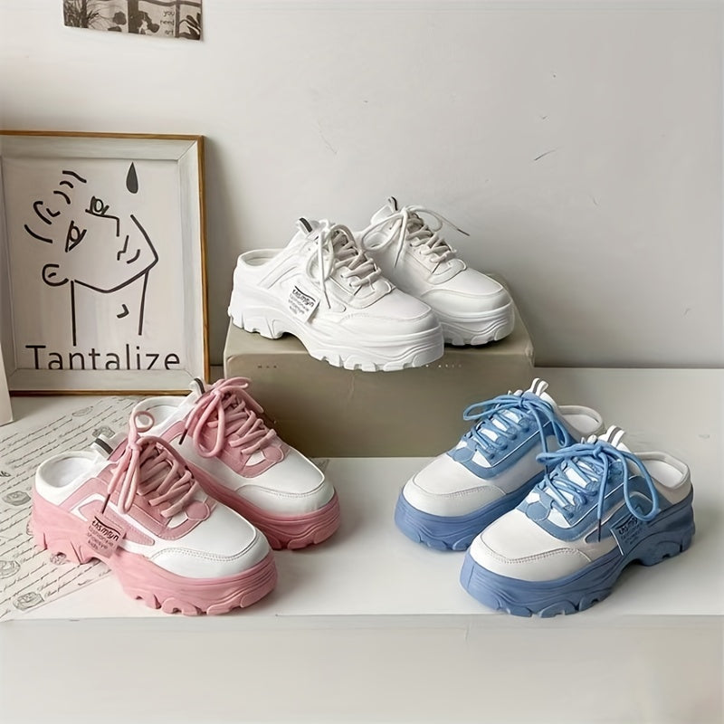 Women's Platform Mule Sneakers Lace Up Outdoor Shoes