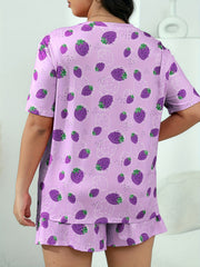  Strawberry Print T shirt & Shorts Pajama Set