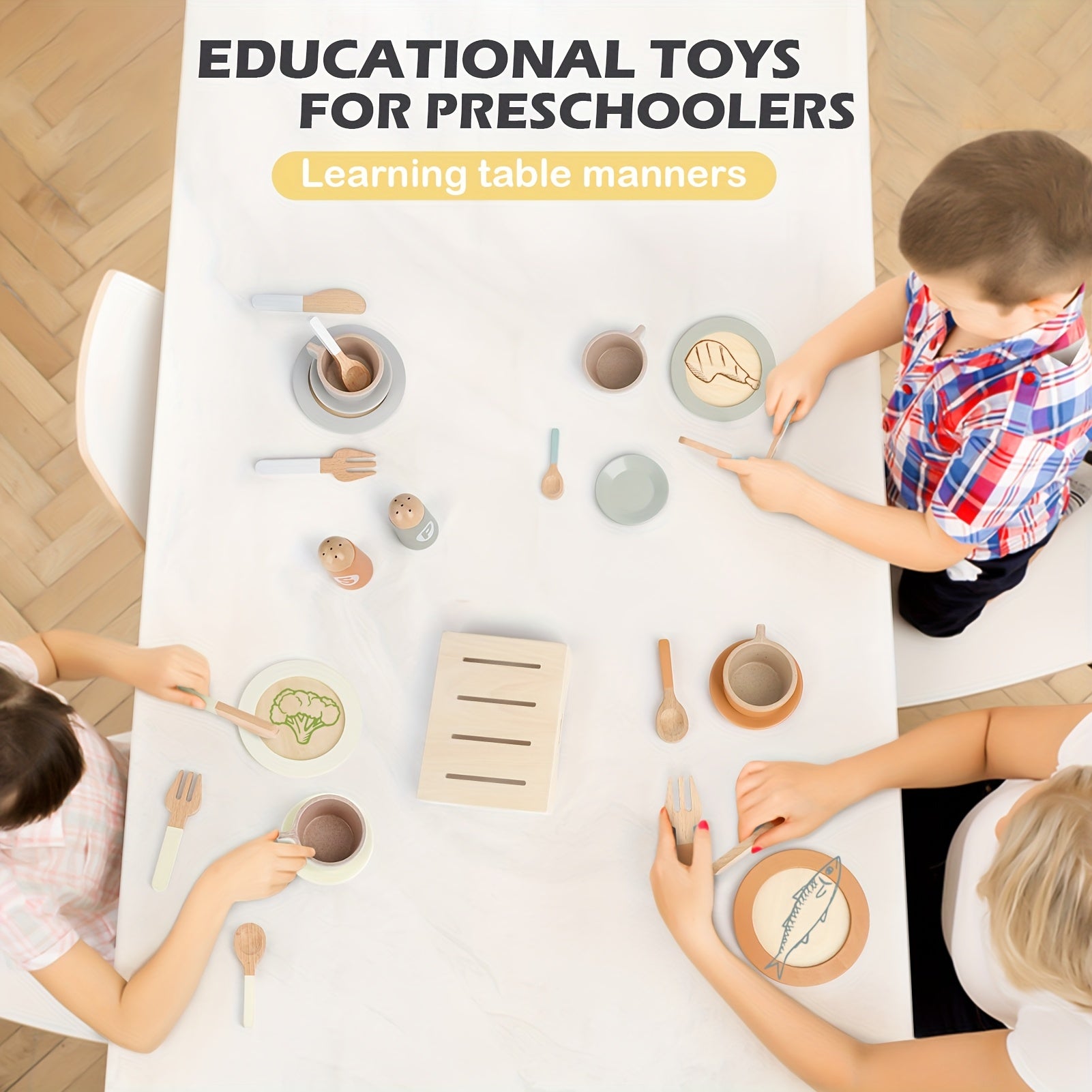 Kids' Wooden Toy Bowls and Plates Set 27pcs