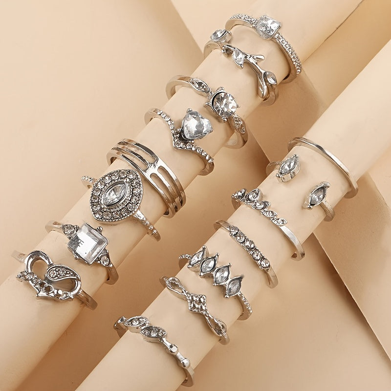 Vintage Rhinestone Stackable Ring Set for Women Girls