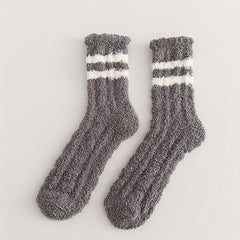 4 Pairs Striped Fuzzy Socks Warm Mid Tube Stockings Women's Hosiery