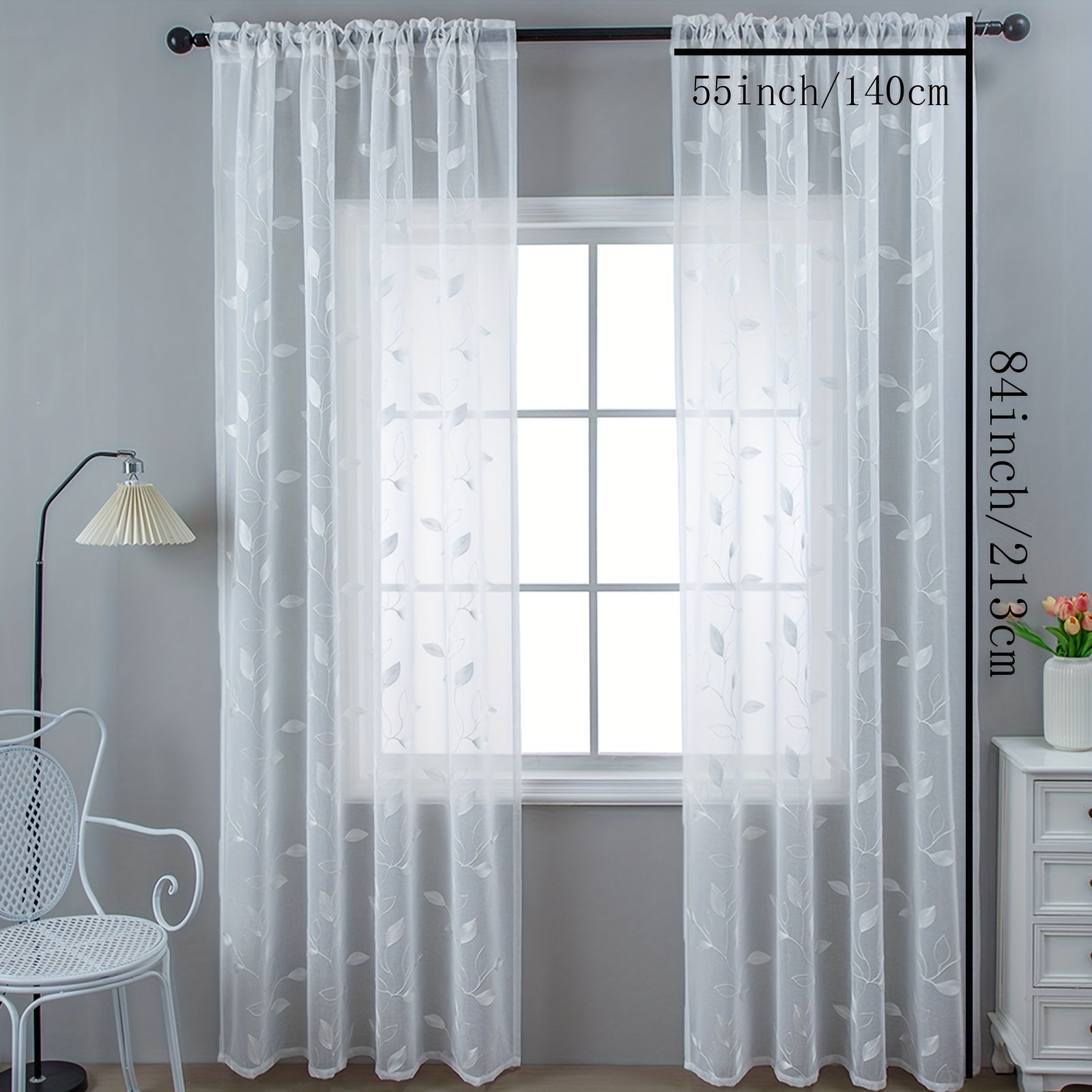 Leaf Pattern Curtains Embroidered Tulle Sheer Curtain