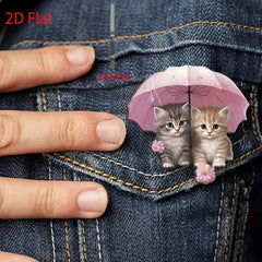 Charming Acrylic Cat Brooch with Umbrella Adorable Kitten Pins