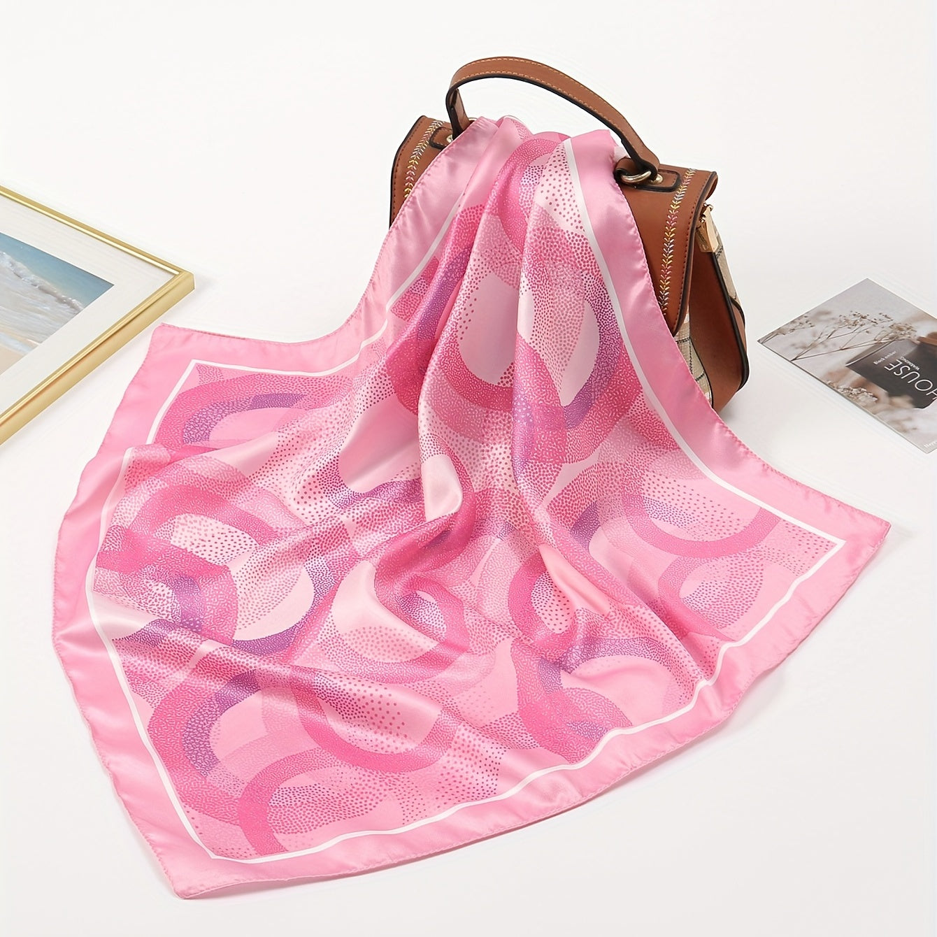 Pink Circles Print Bandana Casual Square Scarf Women Head Wrap Hair Accessories