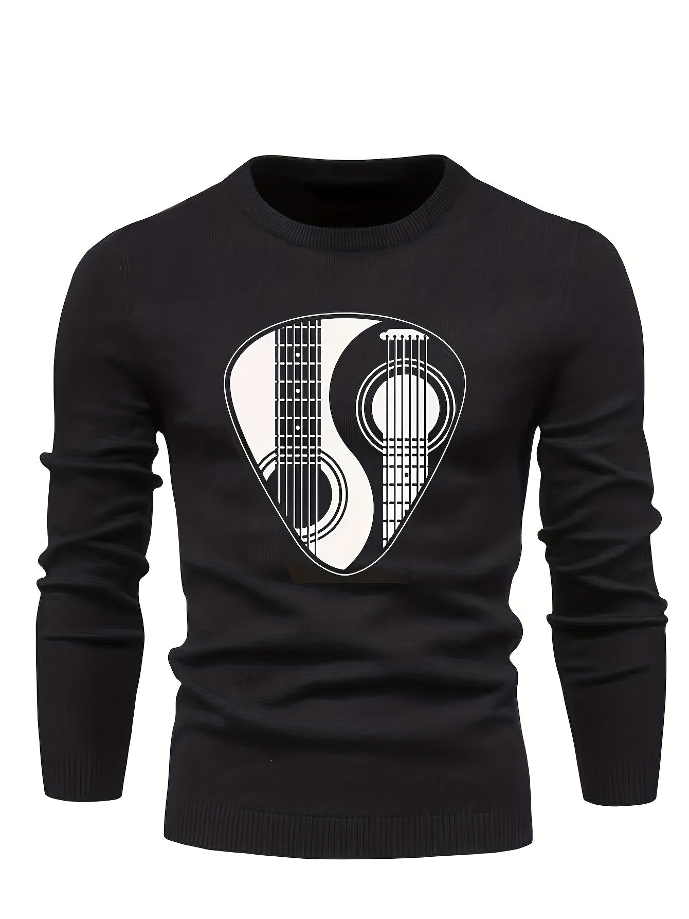 Men's Guitar Pattern Novel Sweater Warm Crew Neck Pullover