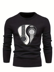 Men's Guitar Pattern Novel Sweater Warm Crew Neck Pullover