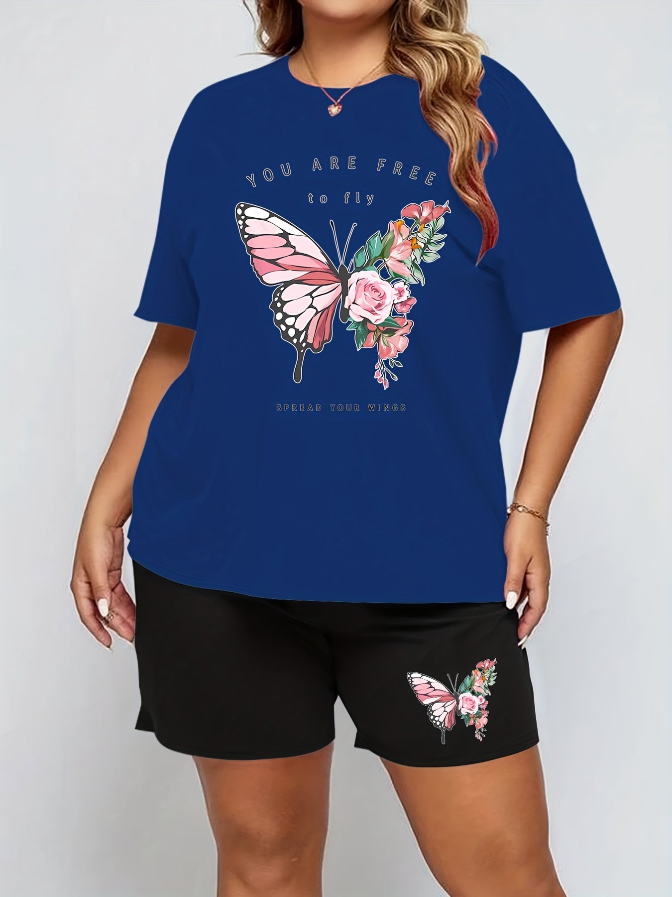  Butterfly Print Short Sleeve Tee & Shorts Pajama Set