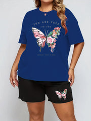  Butterfly Print Short Sleeve Tee & Shorts Pajama Set