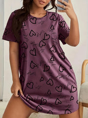 Heart Print Short Sleeve Tee Sleep Dress