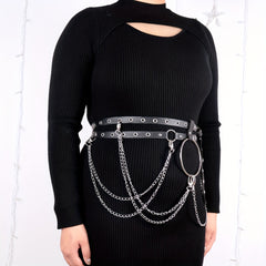  Chain Fringe Harness Belt Double Layer PU Leather Waistband