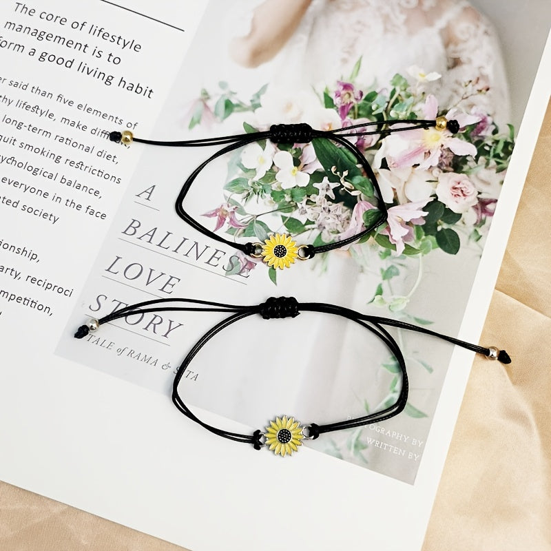 2pcs Daisy Sunflower Braided Rope Bracelets for Couple