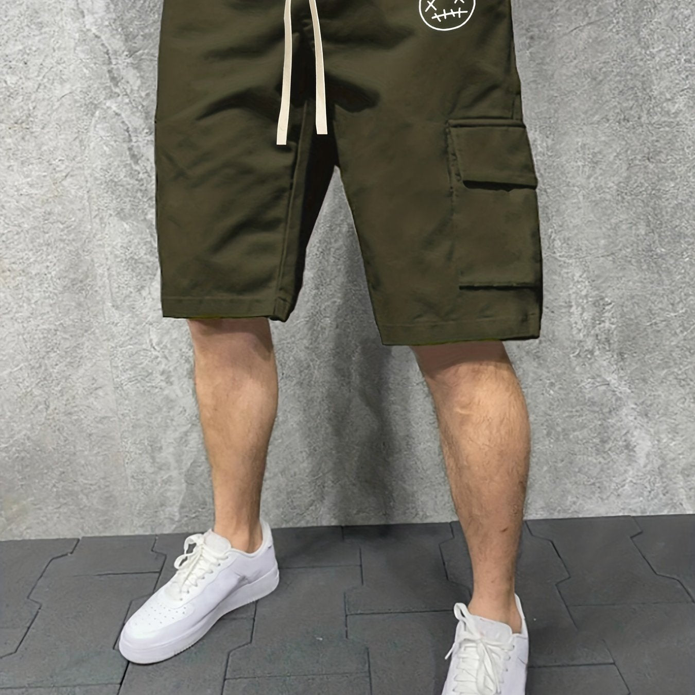Men's Casual Cargo Shorts Solid Stretch Elastic Waist Drawstring Shorts