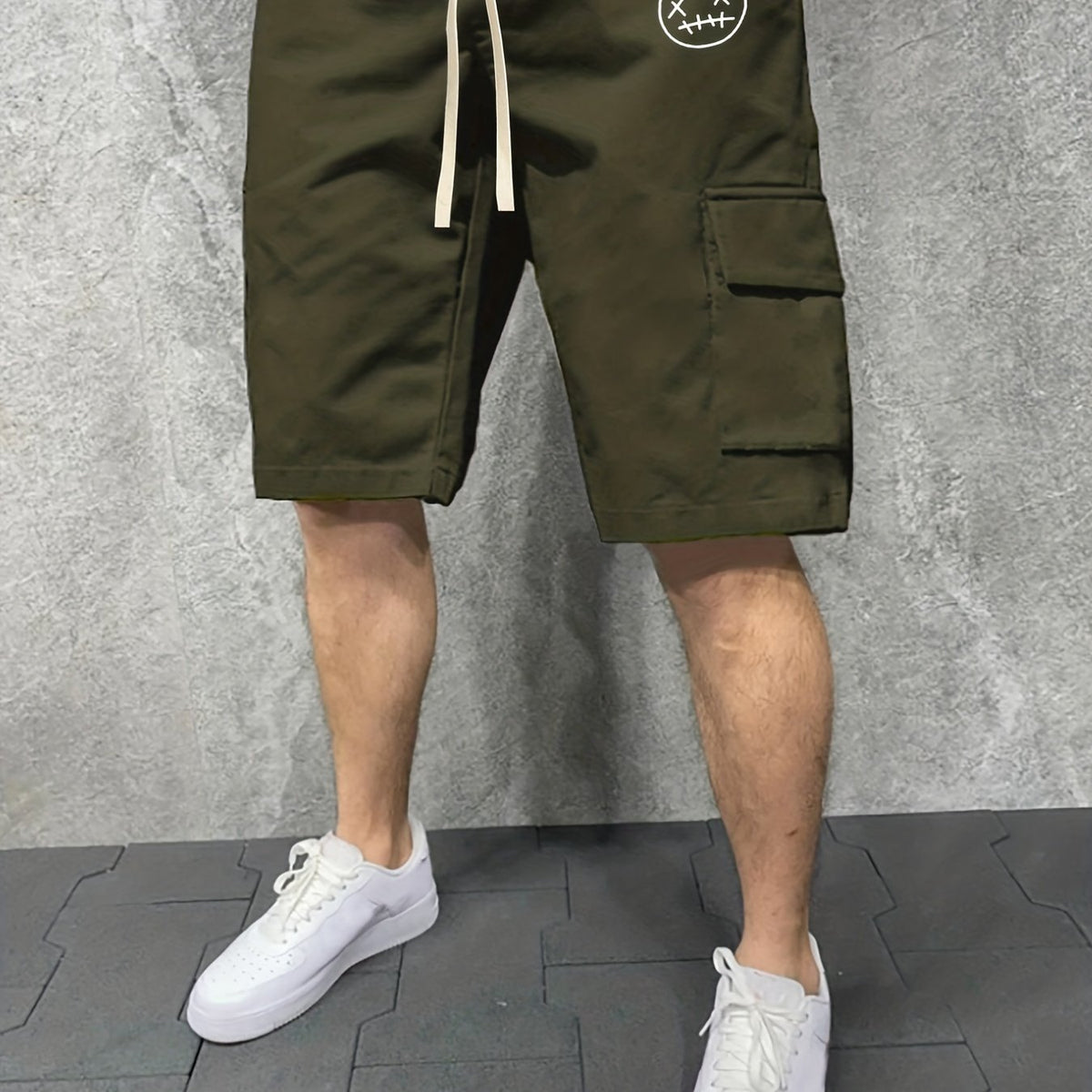 Men's Casual Cargo Shorts Solid Stretch Elastic Waist Drawstring Shorts