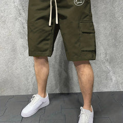 Men's Casual Cargo Shorts Solid Stretch Elastic Waist Drawstring Shorts