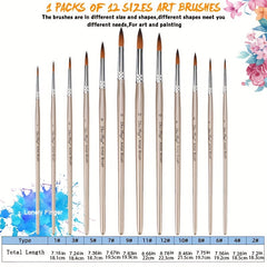 12pcs Professional Paint Brushes Set Round Pointed Tip Nylon Hair