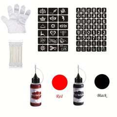 Temporary Tattoo Kit Freehand Ink with 2 Self-Adhesive Stencils
