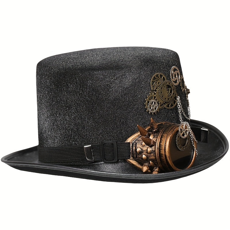 Steampunk Topper Silver Eyeglass Chain Fedora Hat