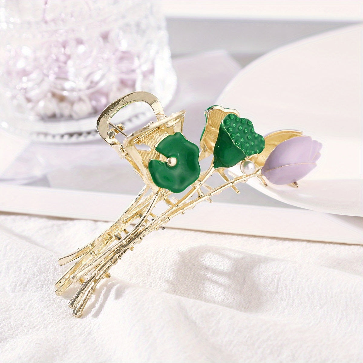 Sunflower Tulip Hair Claw Clip Golden Metal Strong Hold Grip