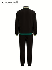 Men's 2 Piece Stand Collar Jacket and Sweatpants Set for Spring Autumn