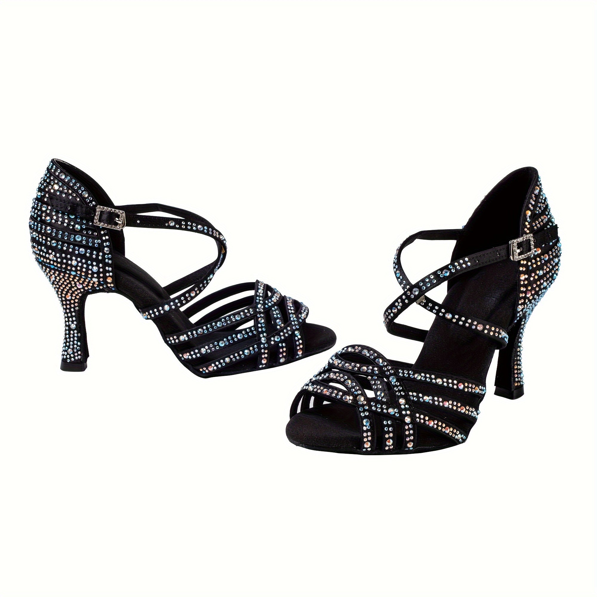 Latin Dance Shoes Cowhide Rhinestone Heeled Sandals