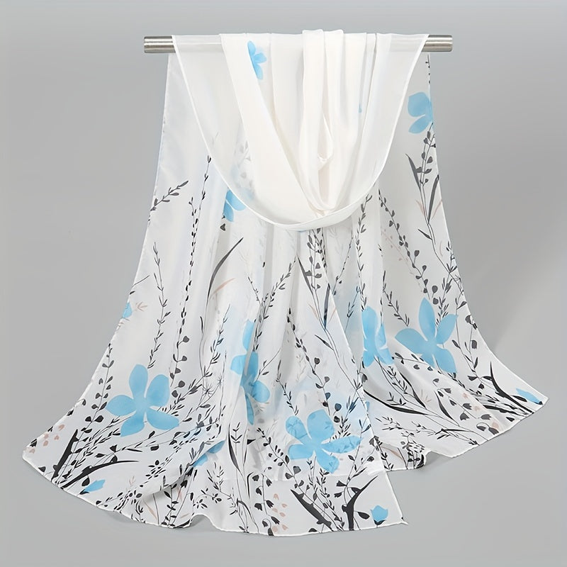 Chiffon Scarf Flower Leaf Print Shawl Windproof Head Wrap Sunscreen Towel