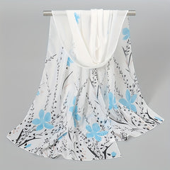 Chiffon Scarf Flower Leaf Print Shawl Windproof Head Wrap Sunscreen Towel