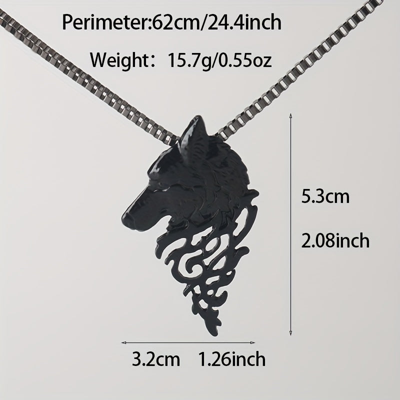 Punk Style Wolf Head Pendant Necklace Men's Jewelry Vintage Hip Hop Sweater Chai