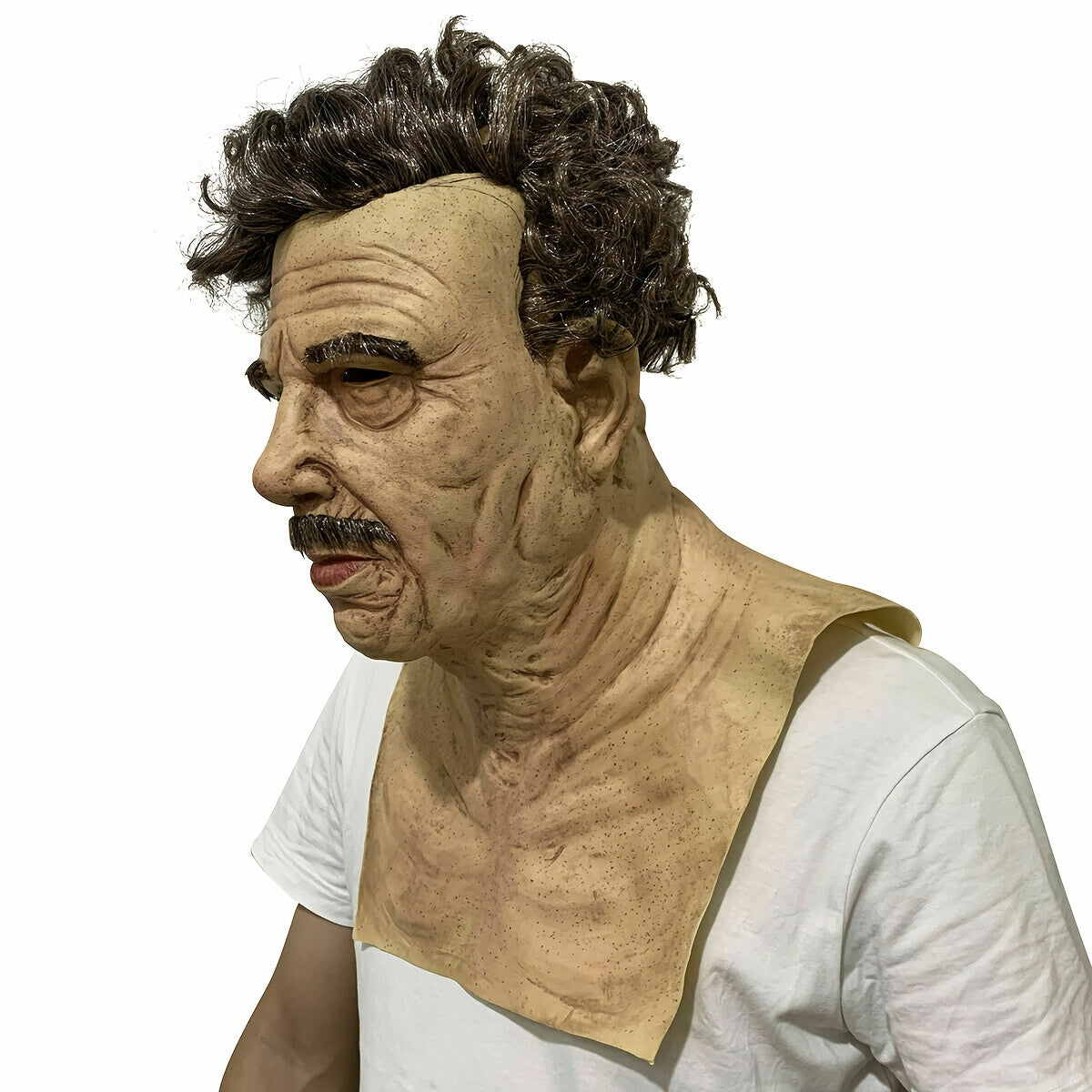 Old Man Head Cover Lady Face Mask Wig Old Man Mask Halloween Human Latex Mask
