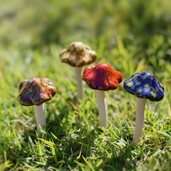 4pcs Mushroom Yard Decor Ceramic Mushroom Garden Statue Fairy Garden Stakes