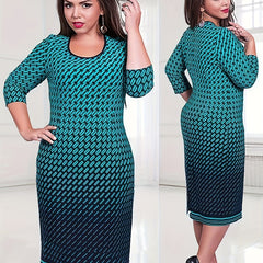 Geometric Print Half Sleeve Slim Fit Dress