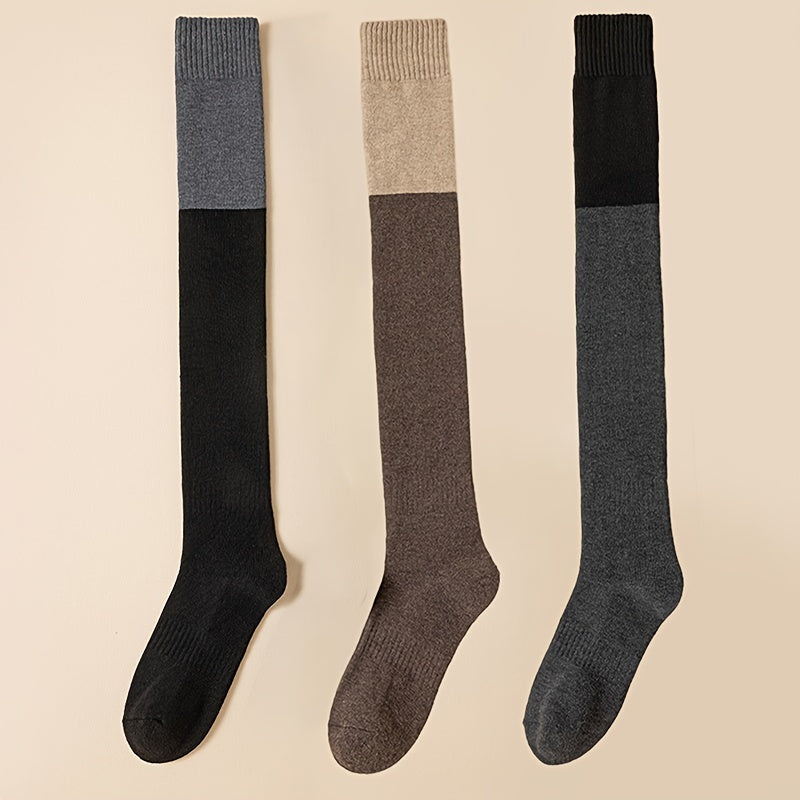 3 Pairs Colorblock Thigh High Socks Women's Stockings