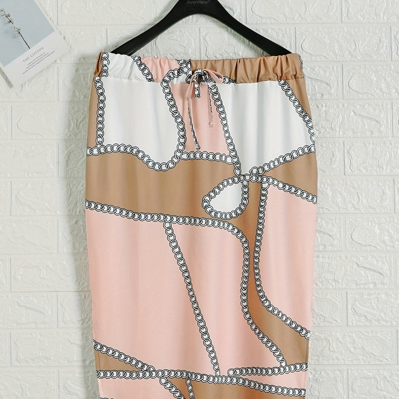  Casual Skirt Chain Print Drawstring Slim Fit Skirt