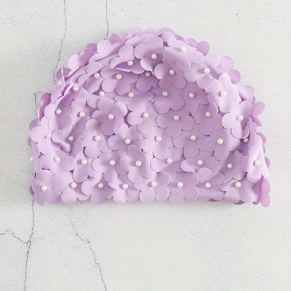 Purple Faux Pearl 3D Flower Swim Hat for Women
