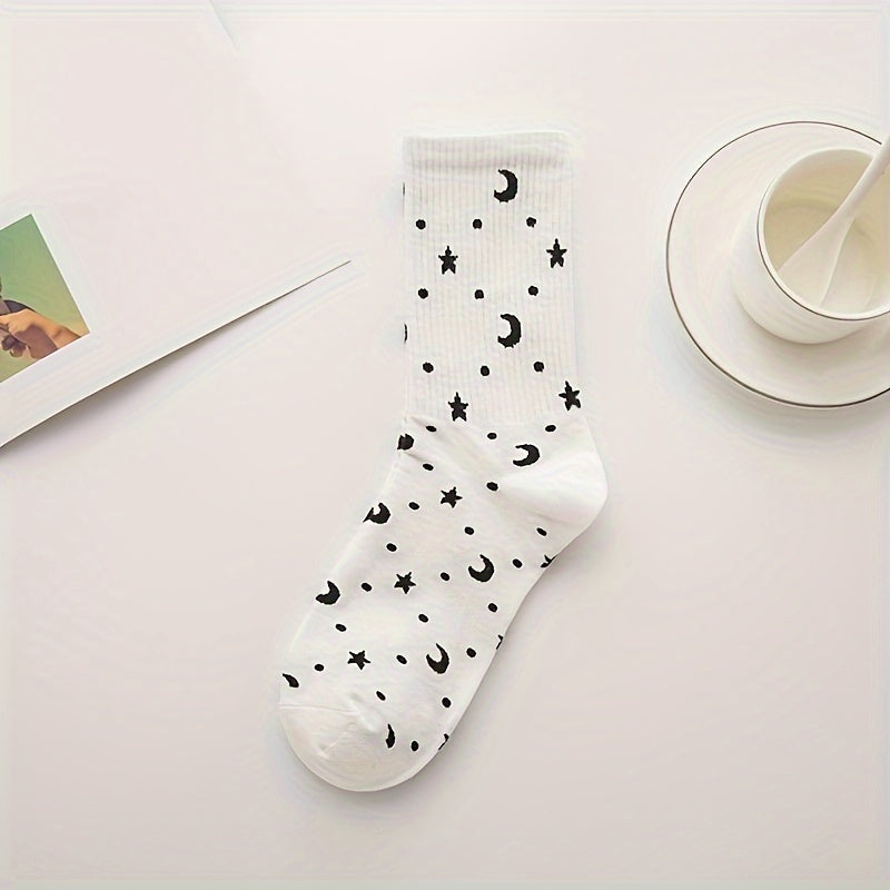 Moon Print Mid Tube Socks Women's Stockings