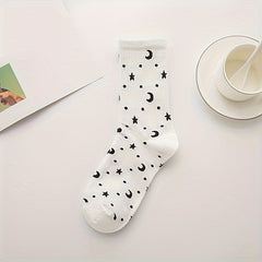 Moon Print Mid Tube Socks Women's Stockings