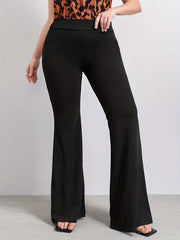  Solid High Rise Flared Leg Pants