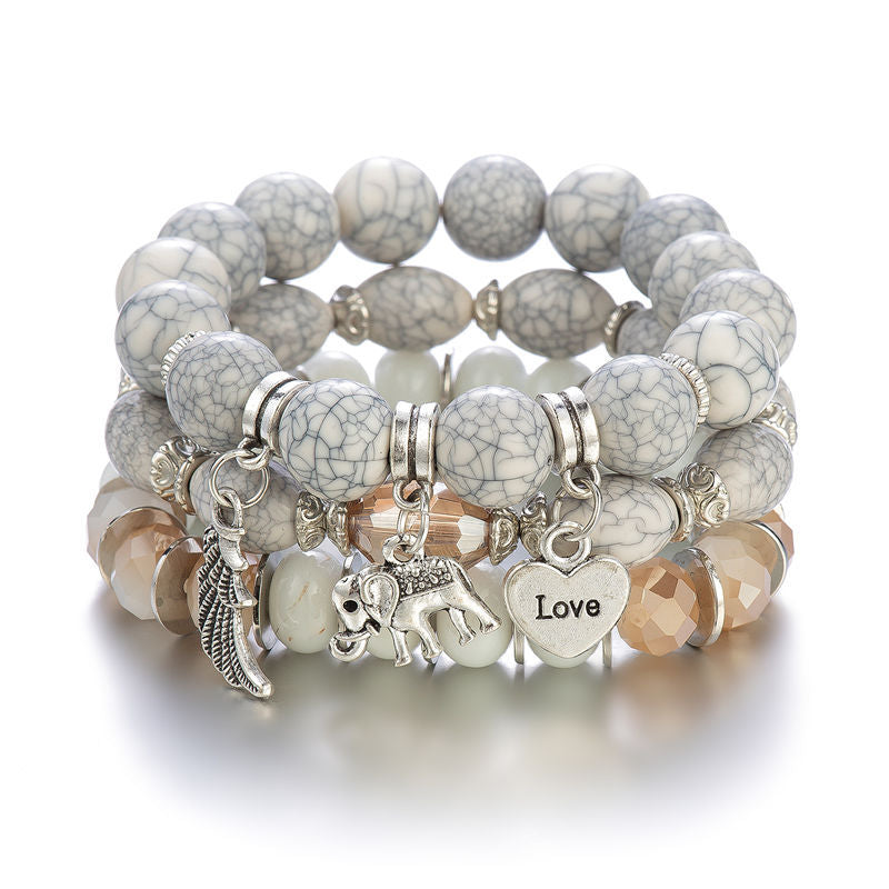 Bohemian Beaded Elephant Wings LOVE Ball Bracelet