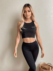 Solid Crop Tank Top Casual Crew Neck Summer Sleeveless Top