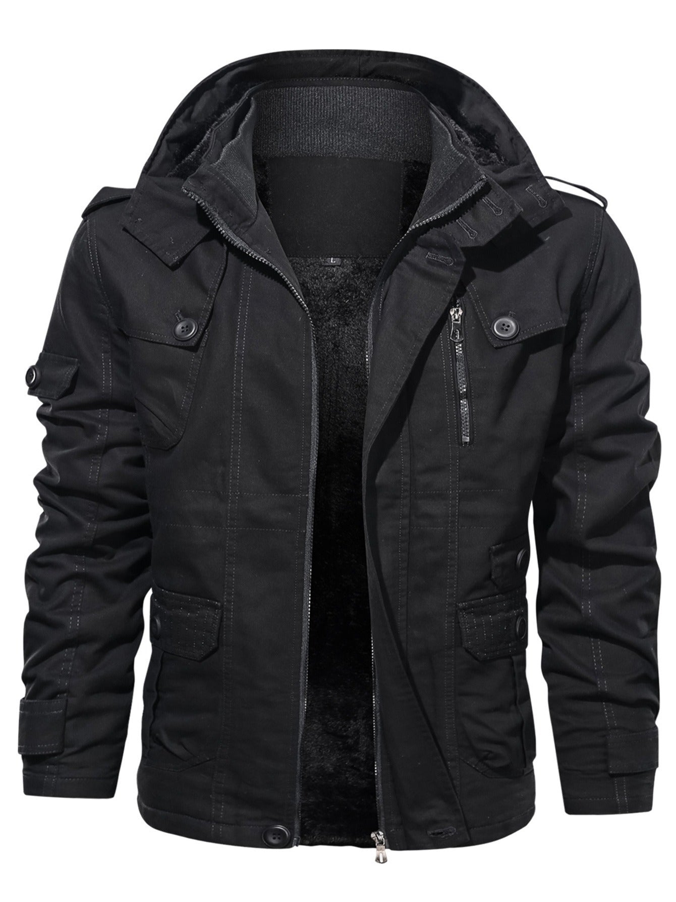 Men's Fleece Warm Cargo Hooded Jacket Vintage Long Sleeves For Winter