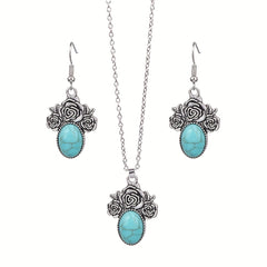 3pcs Turquoise Rose Jewelry Set Boho Style Earrings Necklace