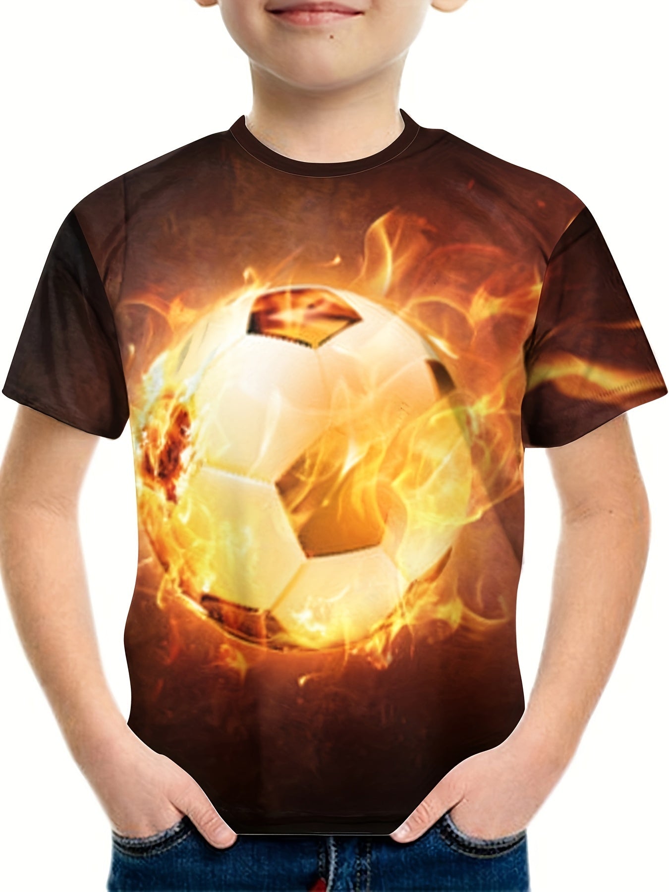 Boy's 3D Print Soccer T-shirt Round Neck Casual Top