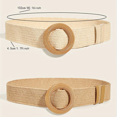 2pcs Round Buckle Straw Belt Bohemian Solid Waistband for Women