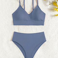 Girl's Ribbed Bikini Set Cami Top & Briefs