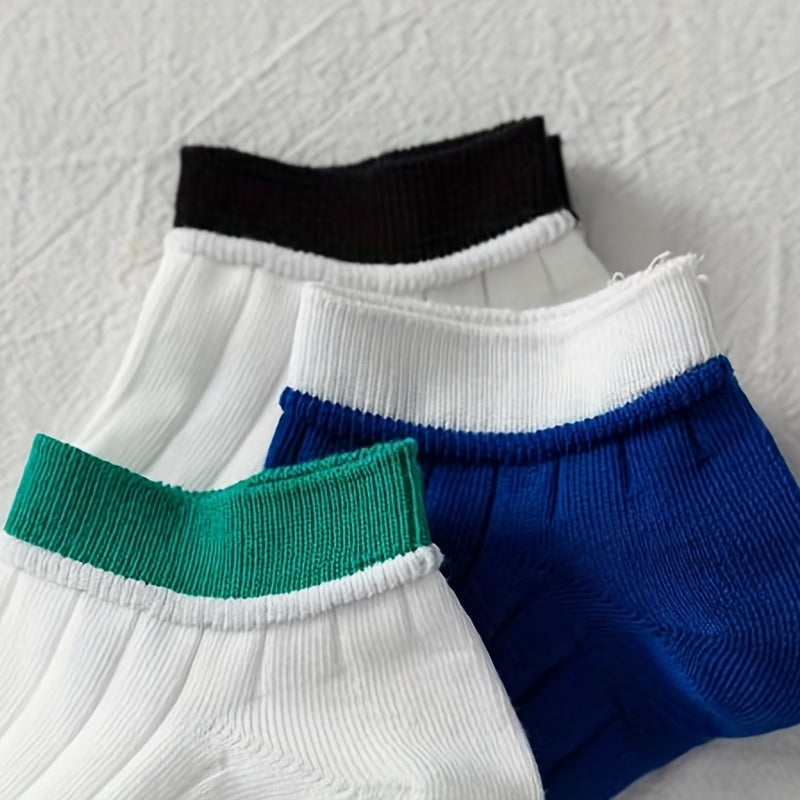 5 Pairs Colorblock Crew Socks Soft & Comfy Low Cut Ankle Socks Women's Stockings