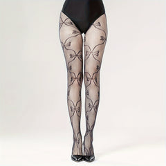 Bow Pattern Fishnet Tights High Waist Mesh Pantyhose Women's Stockings