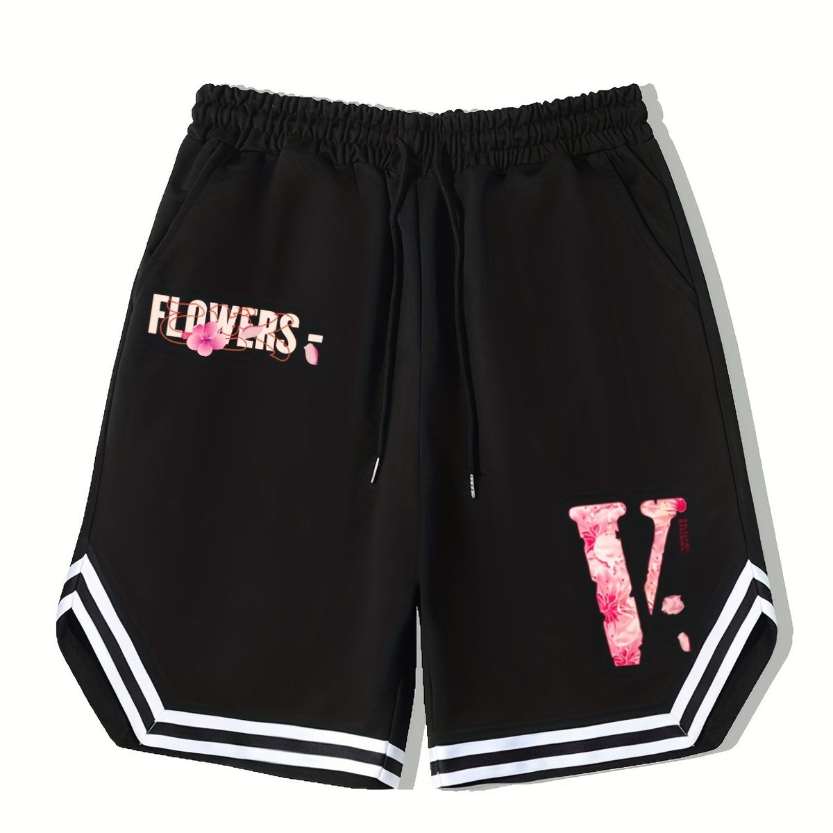 Men's Pink V Graphic Drawstring Stretchy Shorts
