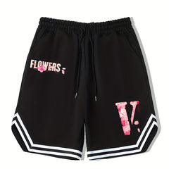 Men's Pink V Graphic Drawstring Stretchy Shorts