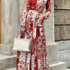  Patchwork Print Button Up Maxi Dress